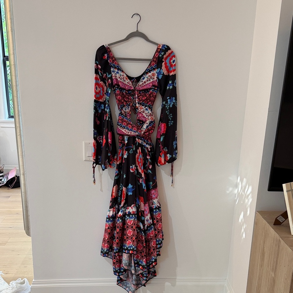 PatBO Black and Red Floral High Low Dress